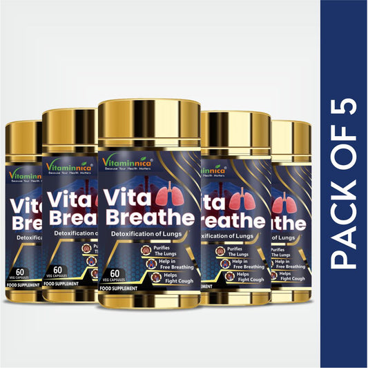 Vitaminnica Vita Breathe: Detoxify Lungs Health -60 Capsules| Pack of 5